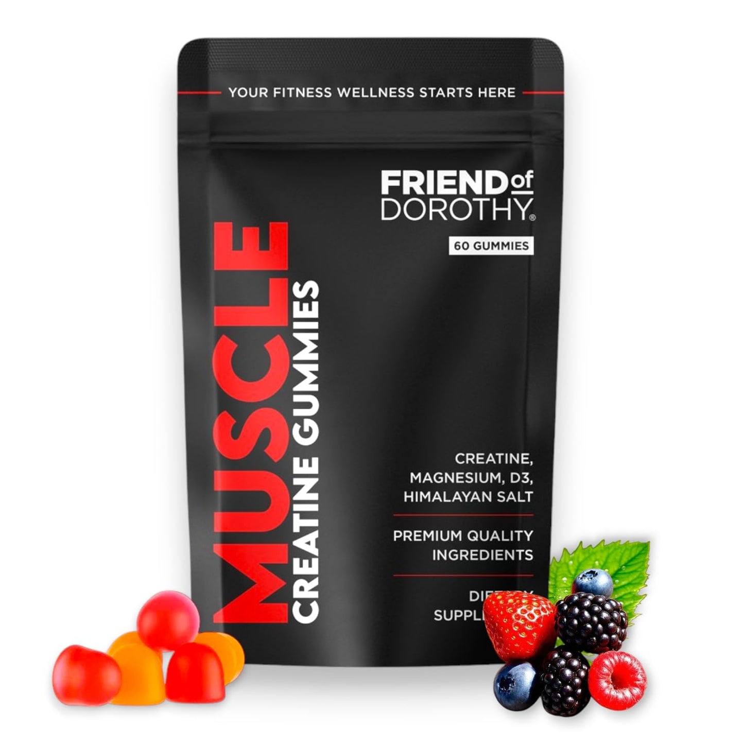 Friend of Dorothy Creatine Gummies – Sugar Free Chewable Creatine Monohydrate with Electrolytes (60 Gummies)