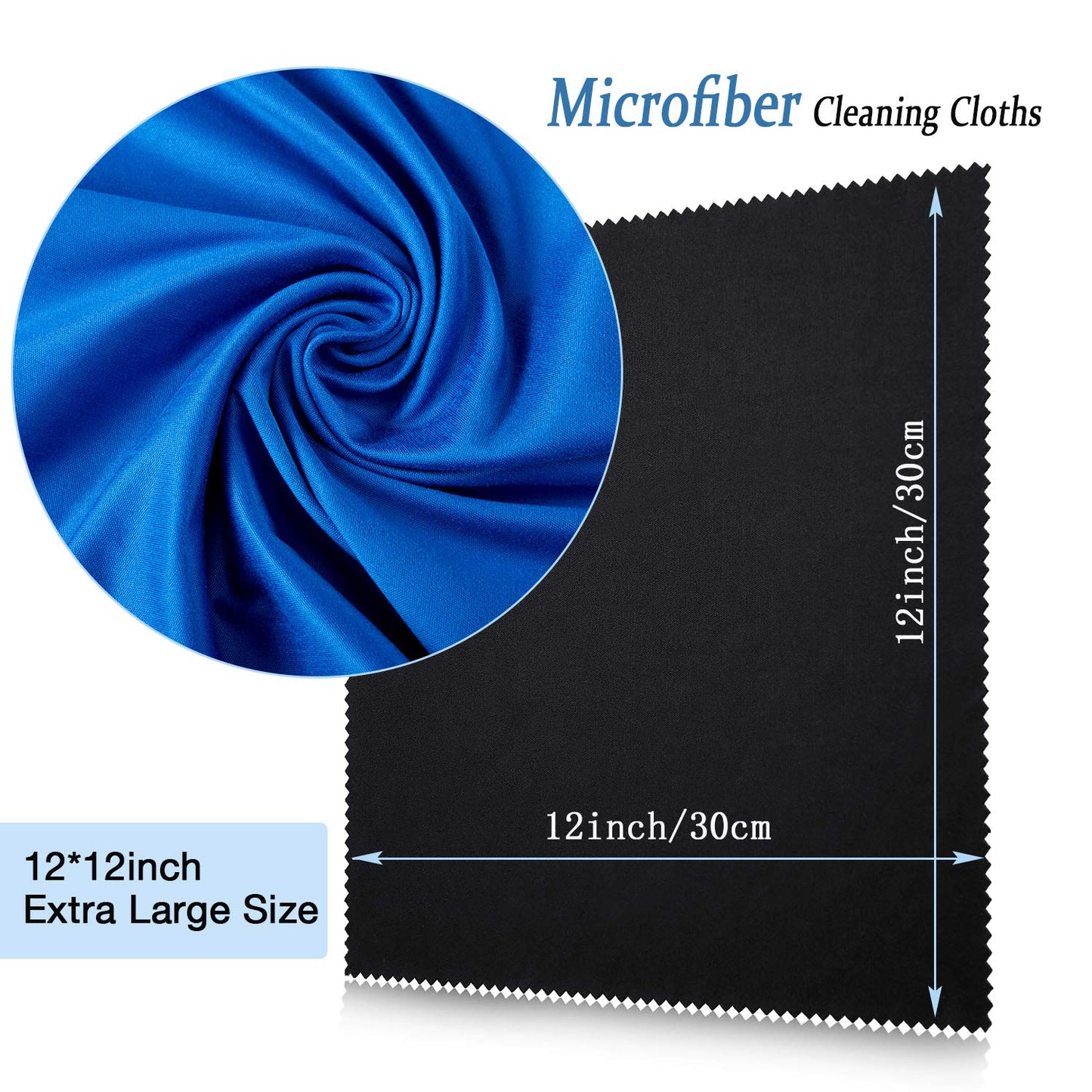 Frienda 12-Pack Large Microfiber Cleaning Cloths – 12x12 inch for Glasses, Screens & Electronics (Black, White, Gray, Royal Blue)