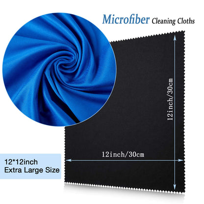 Frienda 12-Pack Large Microfiber Cleaning Cloths – 12x12 inch for Glasses, Screens & Electronics (Black, White, Gray, Royal Blue)