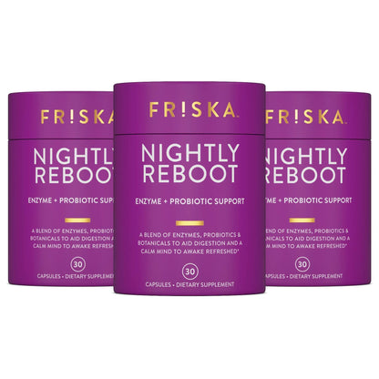FRISKA Nightly Reboot: Enzyme & Probiotic Sleep Support with Melatonin & Chamomile, 90 Capsules