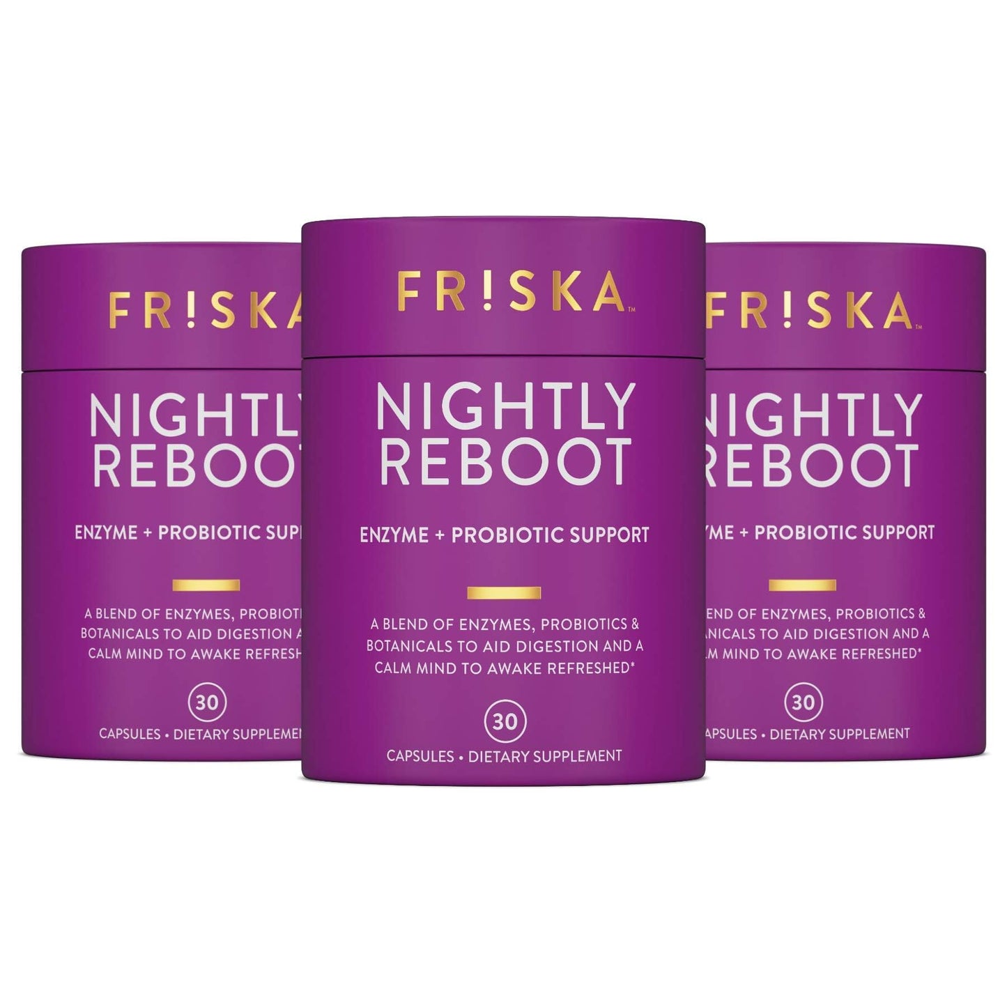 FRISKA Nightly Reboot: Enzyme & Probiotic Sleep Support with Melatonin & Chamomile, 90 Capsules
