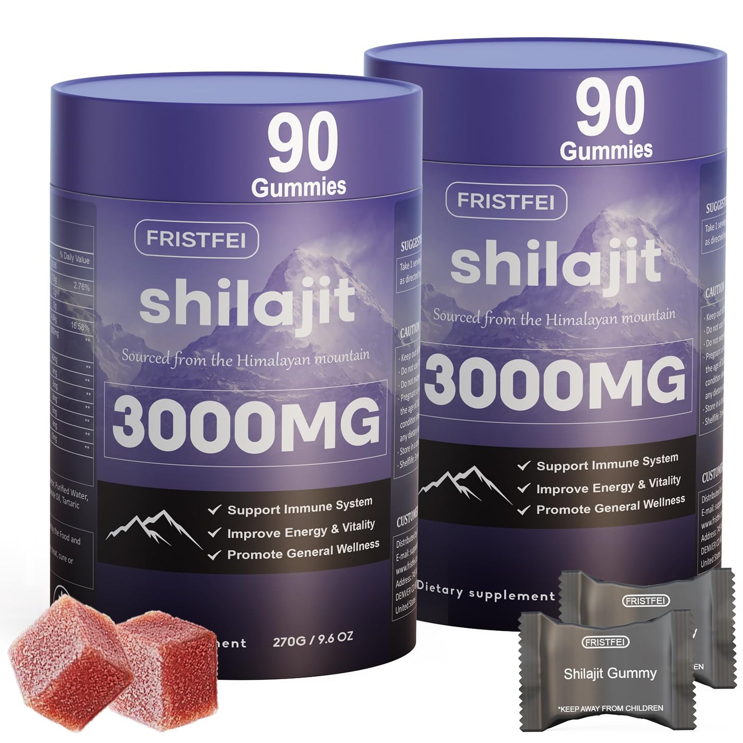 Fristfei Pure Himalayan Shilajit Gummies – 180 Count, 85+ Minerals, Individually Packaged