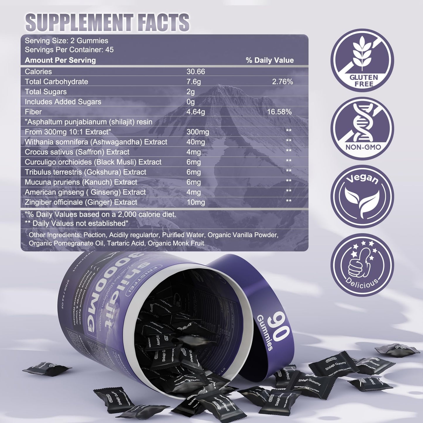 Fristfei Pure Himalayan Shilajit Gummies – 180 Count, 85+ Minerals, Individually Packaged