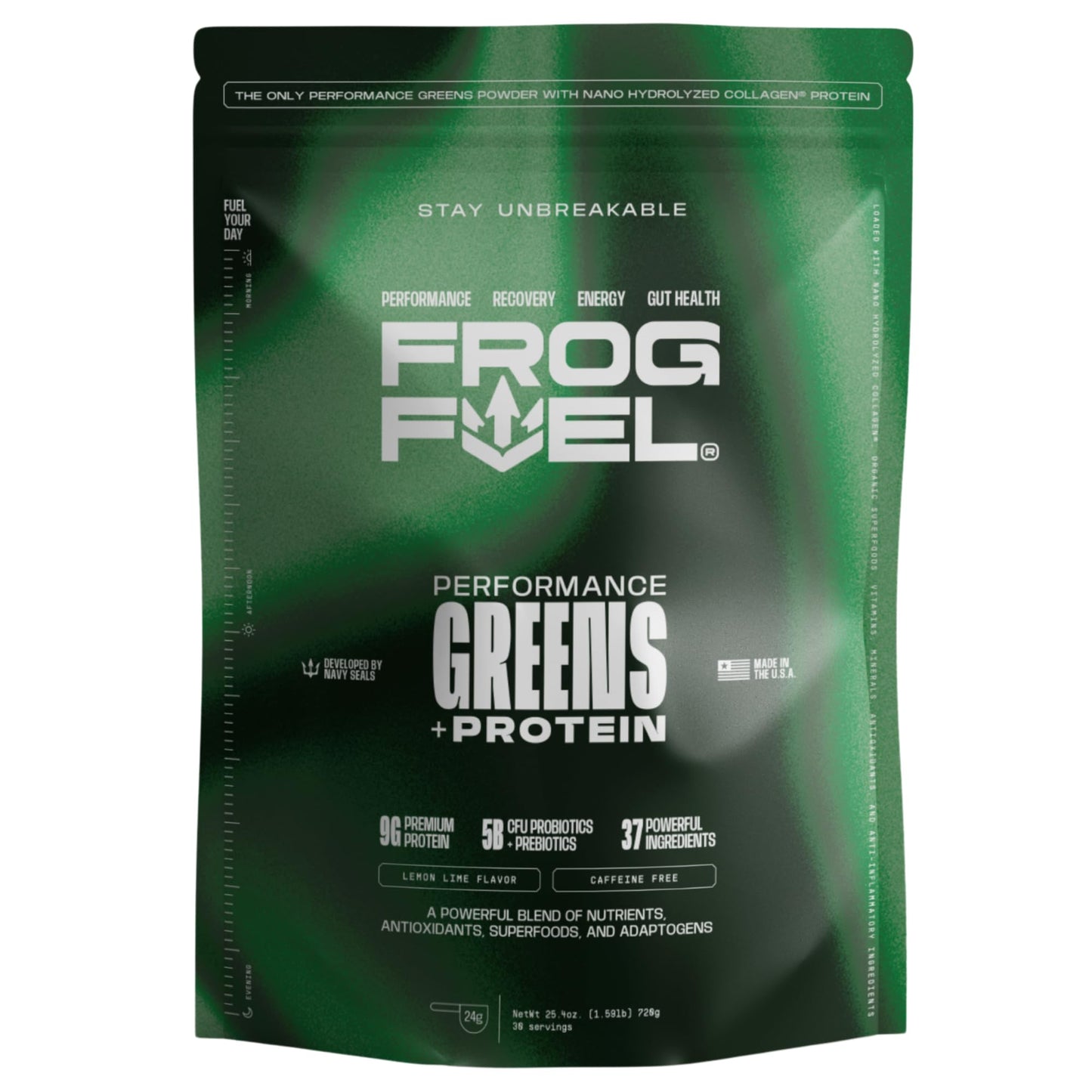Frog Fuel Performance Greens Protein Powder – Nano-Hydrolyzed Protein, 9g Protein, 5B CFU Probiotics, Lemon Lime, 30 Servings