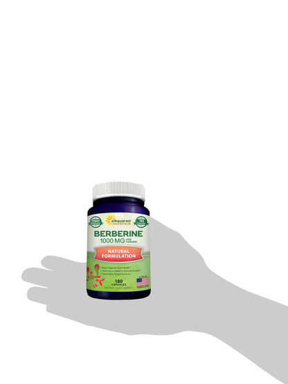 aSquared Nutrition Pure Berberine 1000mg – 180 Veggie Capsules | Max Strength HCl