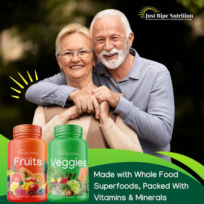Just Ripe Nutrition Fruits and Veggies Supplement – 90 Fruit and 90 Vegetable Capsules (4 Pack) | Whole Food Superfood