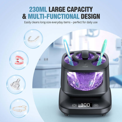 Ultrasonic Retainer Cleaner 45kHz - 3 Modes, Visible Window, Digital Timer - Black