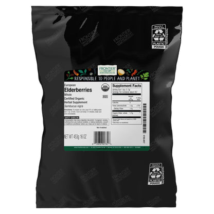 Frontier Co-op Organic Dried Elderberries, European Whole — Non-GMO, Kosher, 16 oz (Pack of 2)