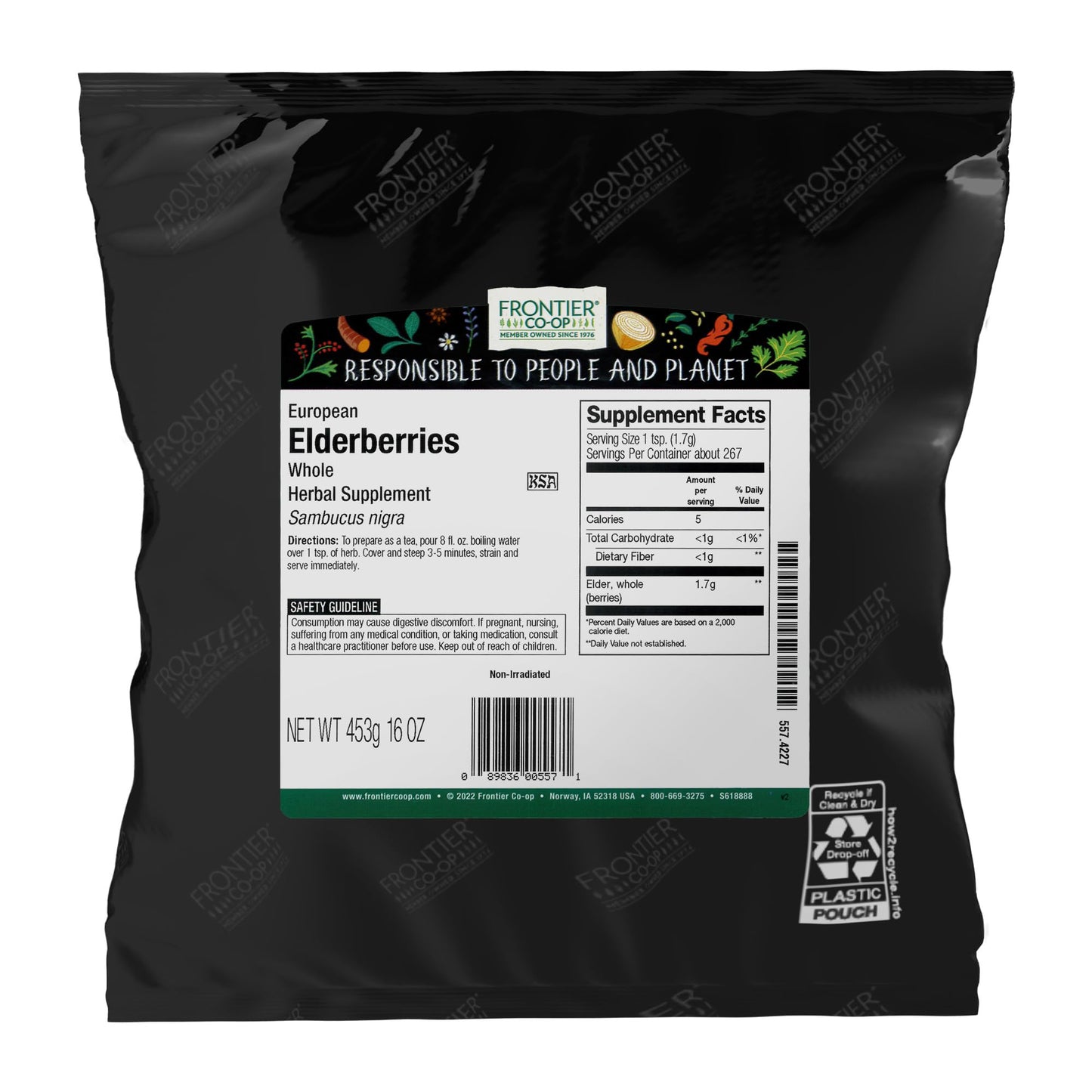 Frontier Co-op Dried Elderberries, European Whole – Non-GMO, Kosher, 16 oz x 4