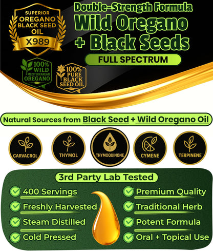 SUPERIOR FULVIC HUMIC X935 – Oil of Oregano with Black Seed Oil Drops, 400 Servings, 2-in-1 Organic Liquid