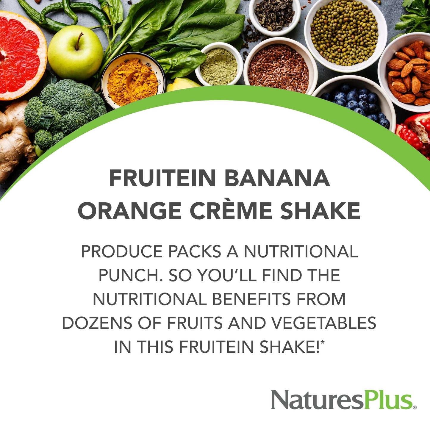 NaturesPlus FRUITEIN Banana Orange Creme Shake – 2.8 lb, 10 g Plant-Based Protein, 37 Servings