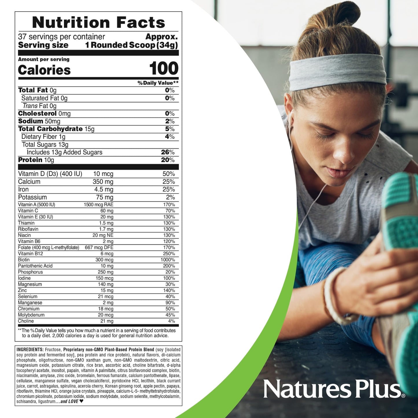 NaturesPlus FRUITEIN Banana Orange Creme Shake – 2.8 lb, 10 g Plant-Based Protein, 37 Servings