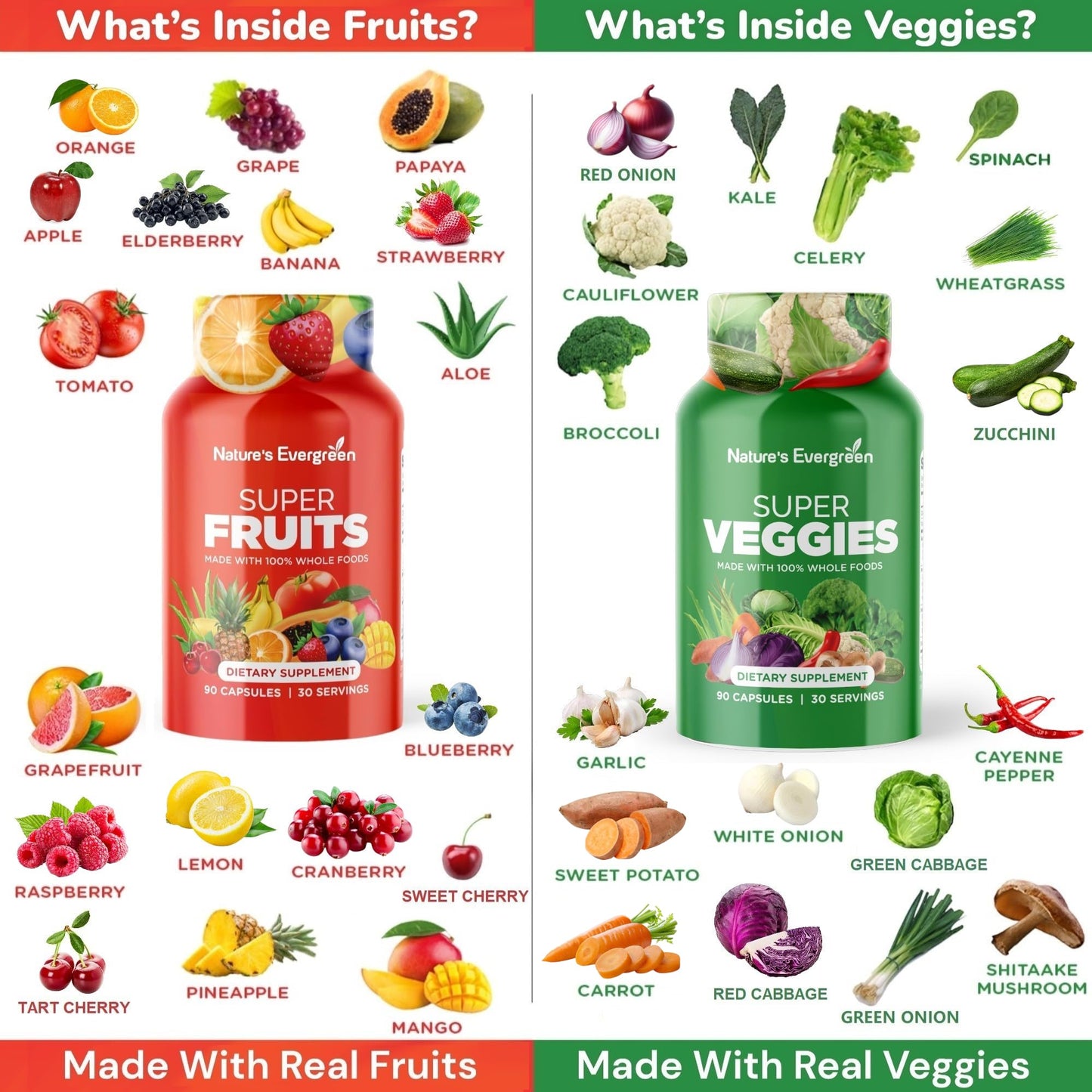 Fruits & Veggies Supplement - Vegan, Non-GMO - Made in USA | 180 Capsules (Pack of 2)