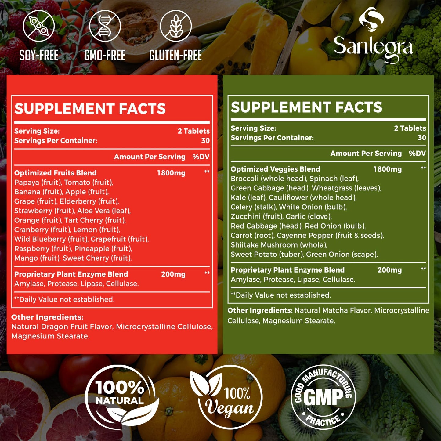 2000 MG Fruit & Veggies Supplement, 240 Tablets – 35+ Fruits & Veggies