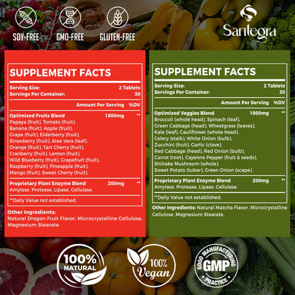 2000 MG Fruit & Veggies Supplement, 240 Tablets – 35+ Fruits & Veggies