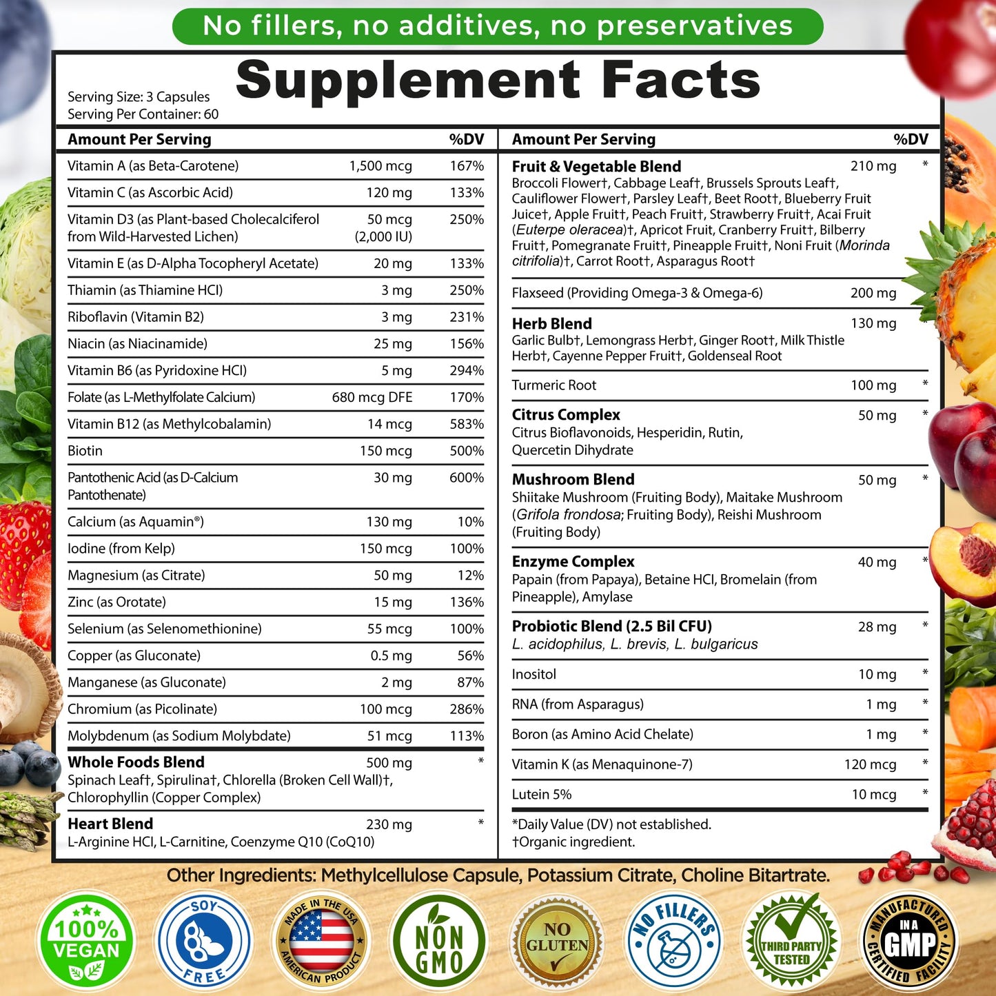 SUPPLEMENTS STUDIO Vegan Methylated Multivitamin for Men & Women – Whole Food, Iron-Free, Non-GMO (180 Count)