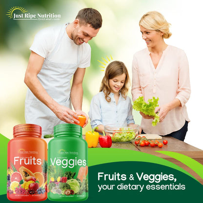 Just Ripe Nutrition Fruits and Veggies Supplement – 90 Fruit and 90 Vegetable Capsules (4 Pack) | Whole Food Superfood