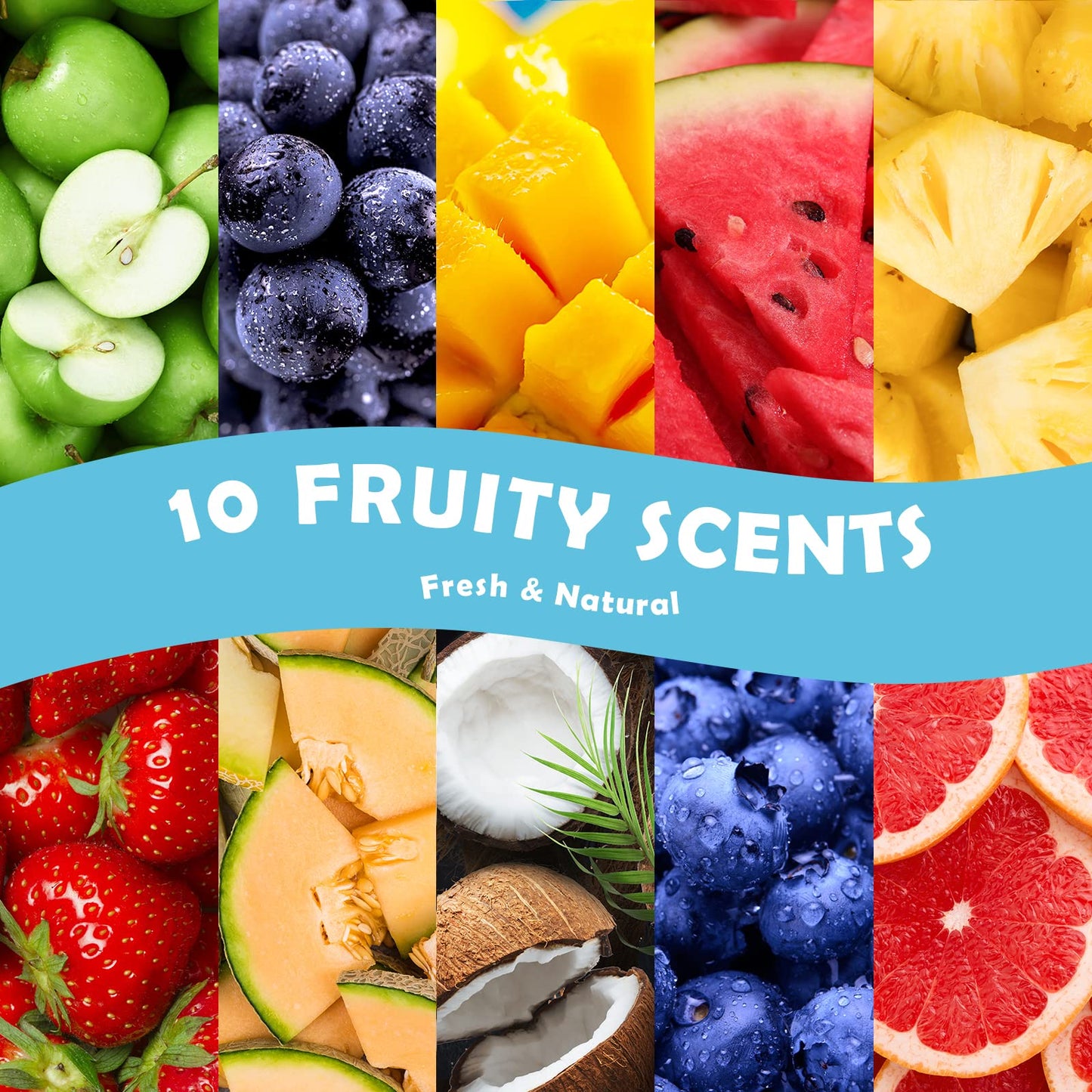 Fruity Fragrance Oils Set for Candle & Soap Making | Holamay Premium 10x5ml – Coconut, Strawberry, Mango, Pineapple & More