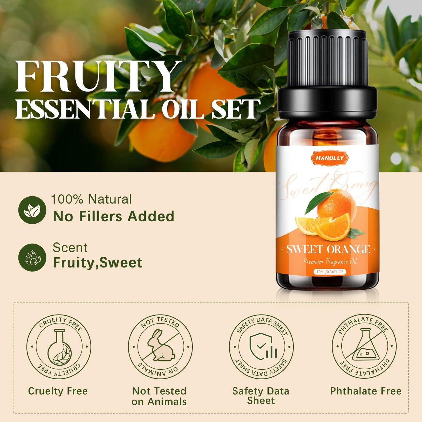 Fruity Essential Oils Set – 6x10ml Aromatherapy Oils for Diffuser & Candle Making (Strawberry, Coconut)