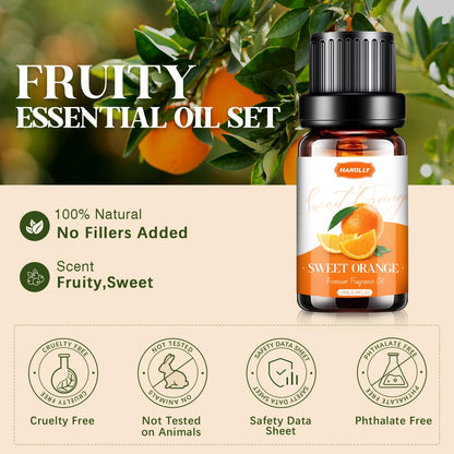 Fruity Essential Oils Set – 6x10ml Aromatherapy Oils for Diffuser & Candle Making (Strawberry, Coconut)