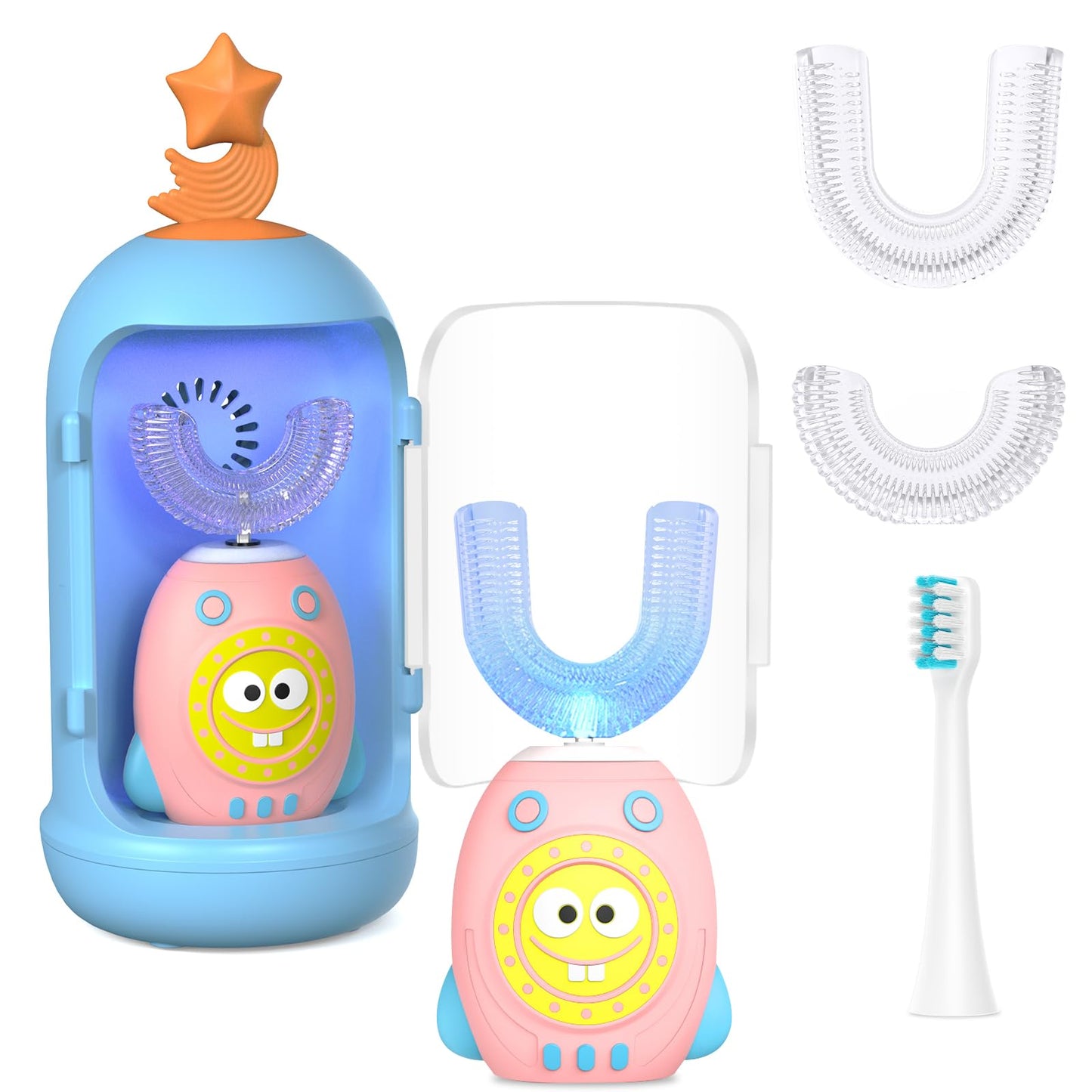 FTOYIN Kids U-Shaped Electric Toothbrush – 5 Modes, 45s Timer, IPX7 Waterproof