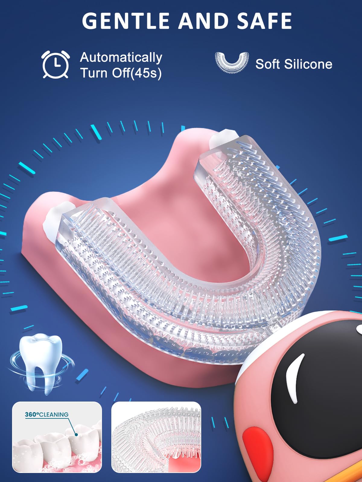 FTOYIN Kids U-Shaped Electric Toothbrush - 5 Modes, 45s Reminder, IPX7