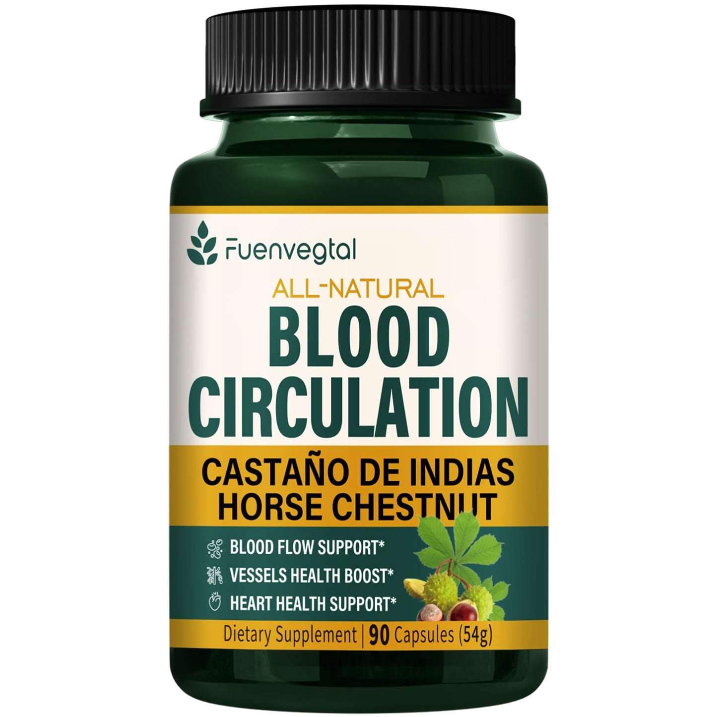 Fuenvegtal Horse Chestnut Blood Circulation Capsules | Diosmin & Garlic for Healthy Blood Flow - 90 Count
