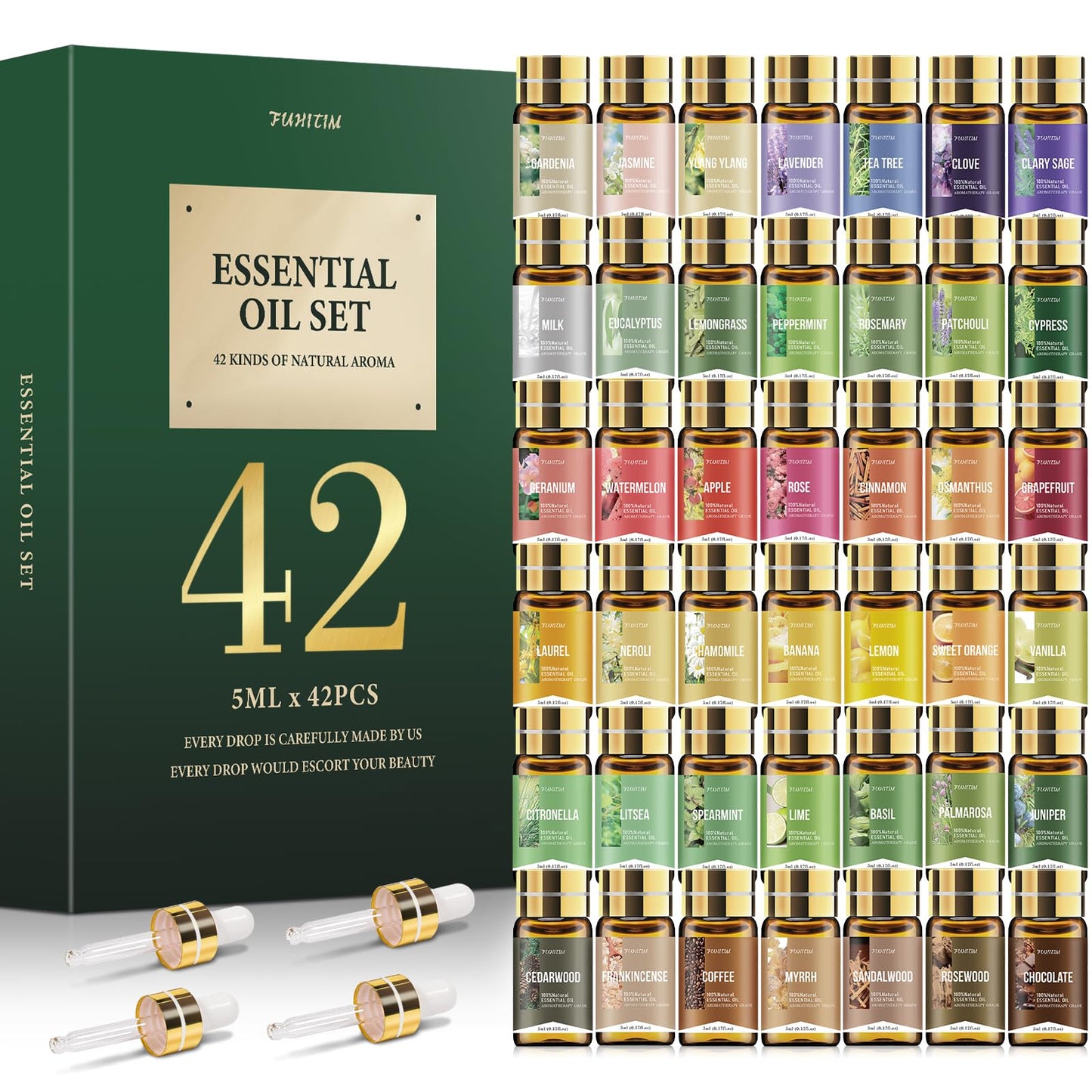 FUHITIM Essential Oil Set – 42x5ml Premium Gift for Diffuser, Candles & Soaps