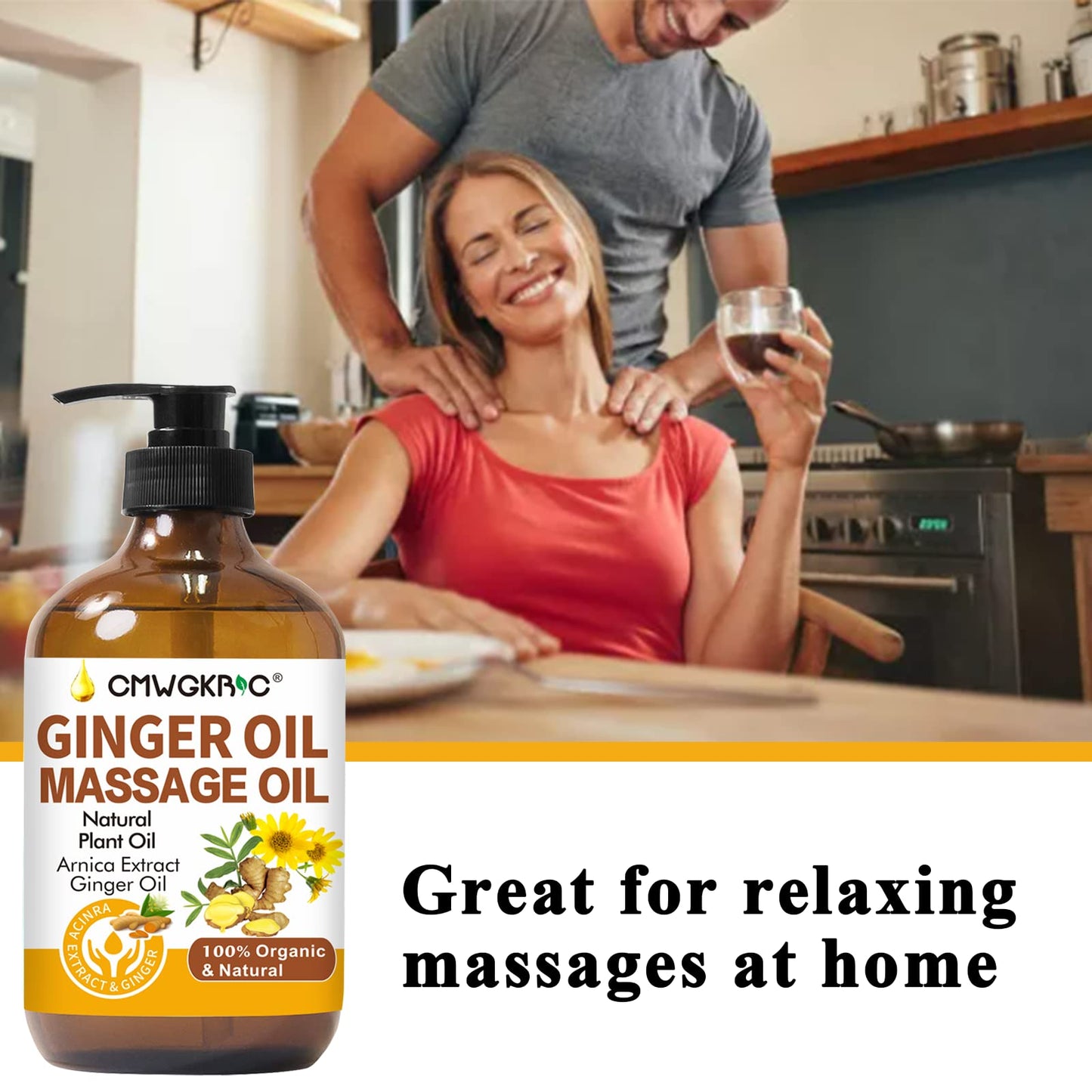 2 Pack Ginger Oil for Massage Therapy - Lymphatic Drainage & Sore Muscle Relief
