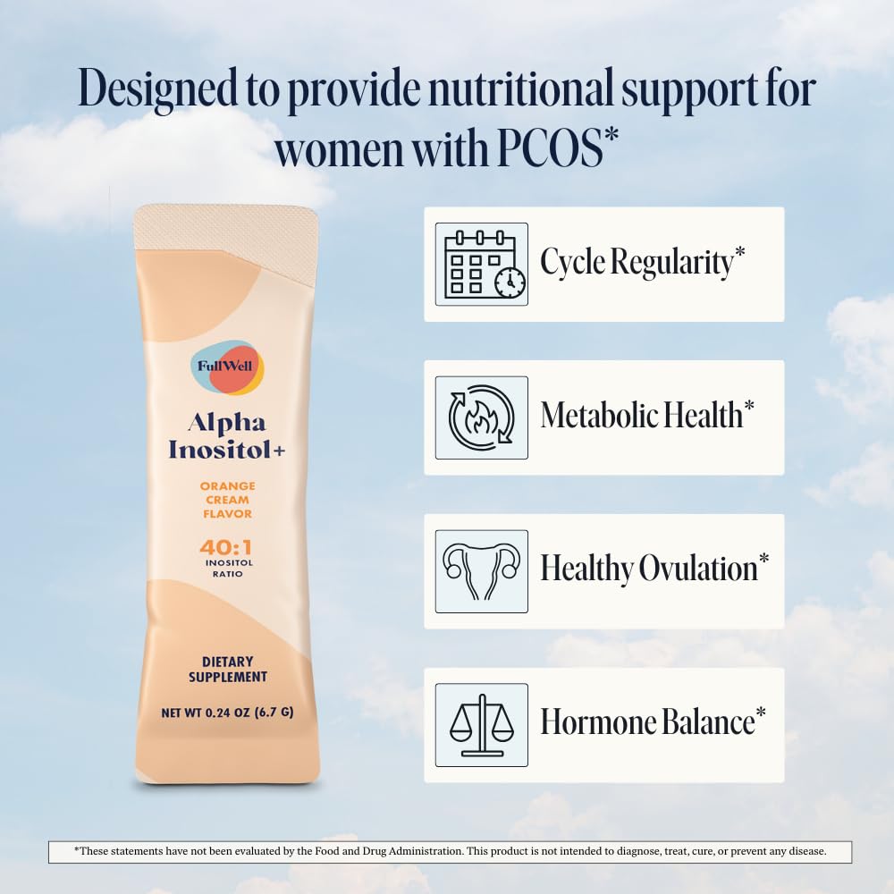 FullWell Alpha Inositol+ Metabolic Health Supplement with Myo-Inositol & D-Chiro-Inositol 40:1 Ratio – Orange Cream, 60 Count