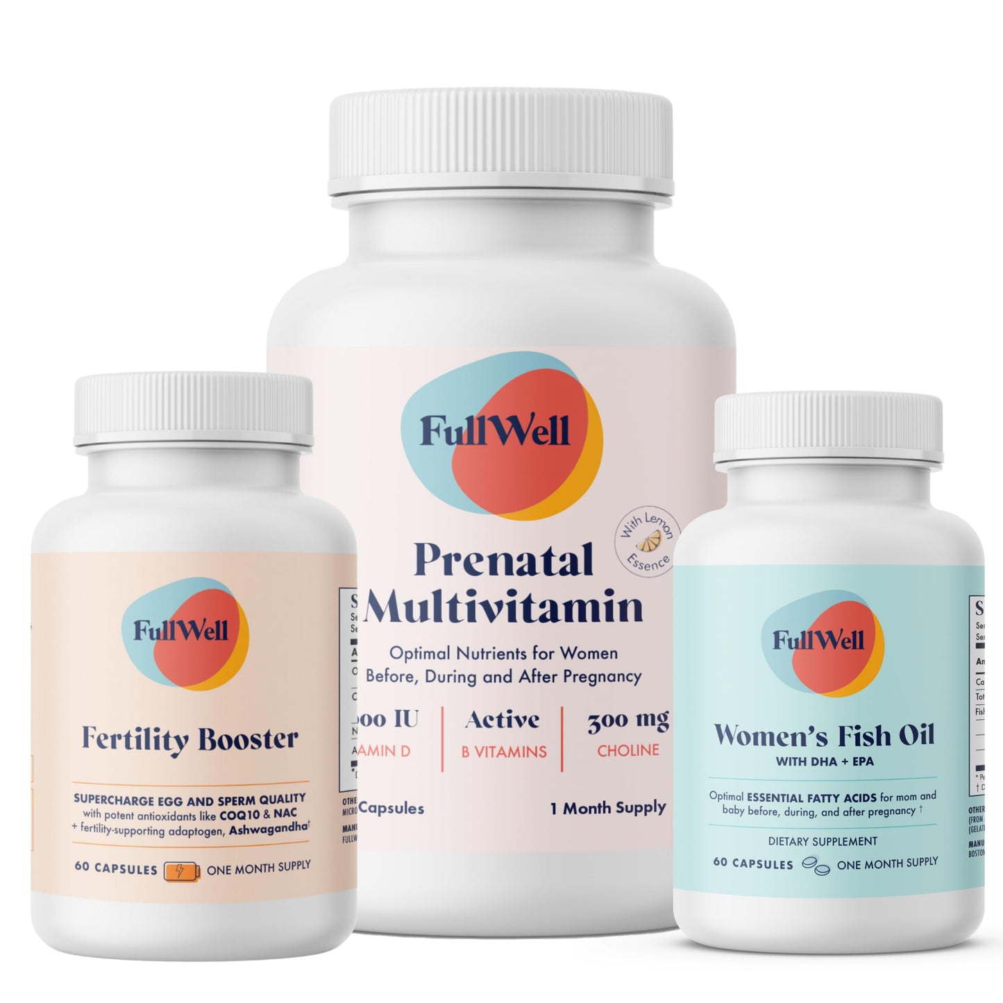 FullWell Fertility Trio – Prenatal Vitamin Lemon + DHA & Fertility Booster | 26+ Nutrients, 30 Servings