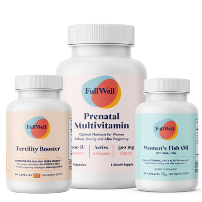 FullWell Fertility Trio – Prenatal Vitamin + DHA & Fertility Booster | 26+ Nutrients, Non-GMO, 3rd-Party Tested, 30 Servings