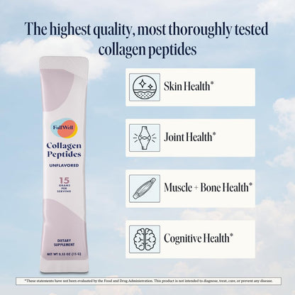 FullWell Hydrolyzed Collagen Stick Packs – 15g Per Serving, Unflavored, Grass-Fed, 30 Servings