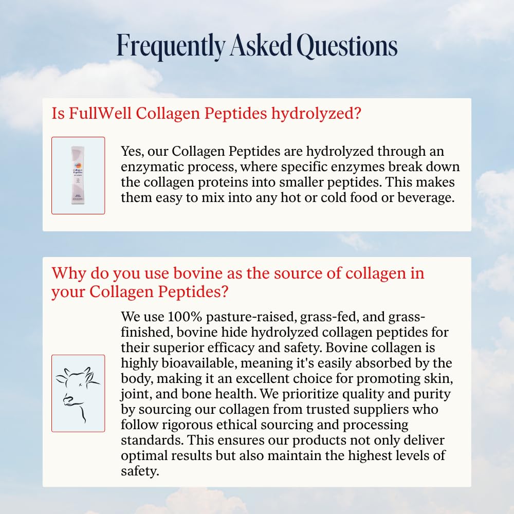 FullWell Hydrolyzed Collagen Stick Packs – 15g Per Serving, Unflavored, Grass-Fed, 30 Servings