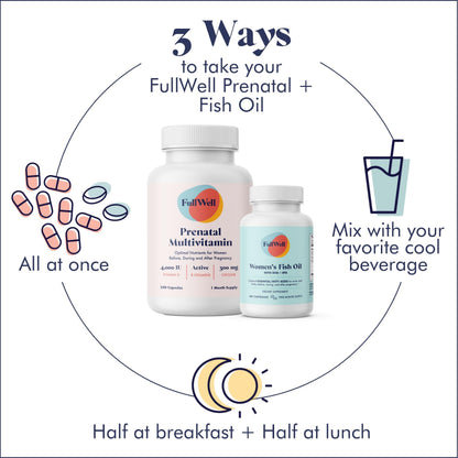 FullWell Prenatal Vitamin + DHA | 26+ Nutrients, Non-GMO, 30 Servings