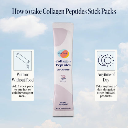 FullWell Hydrolyzed Collagen Stick Packs – 15g Per Serving, Unflavored, Grass-Fed, 30 Servings
