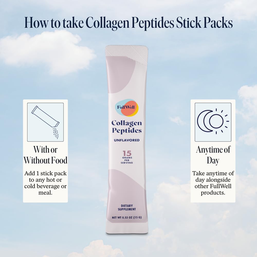 FullWell Hydrolyzed Collagen Stick Packs – 15g Per Serving, Unflavored, Grass-Fed, 30 Servings