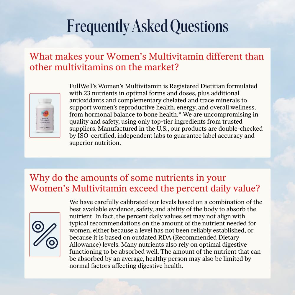 FullWell Women’s Multivitamin for Hormone & Reproductive Health | CoQ10, Magnesium & PQQ, 30 Servings