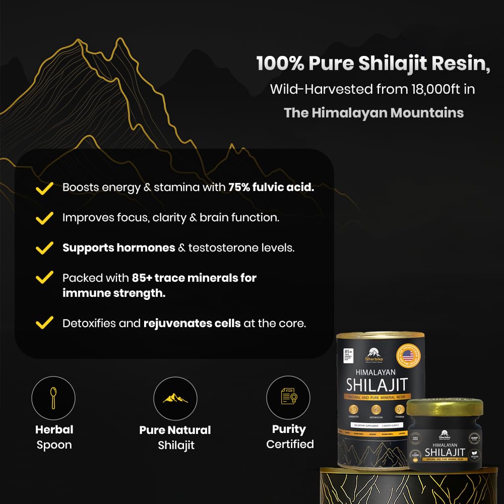 Himalayan Shilajit Resin 300mg – Ultra Gold Grade | 85+ Minerals & 75% Fulvic Acid | Lab Tested | 30g