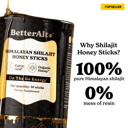Better Alt Pure Himalayan Shilajit Honey Sticks (2 Pack) – Energy Boost & Immune Support, 85+ Minerals, 75%+ Fulvic Acid