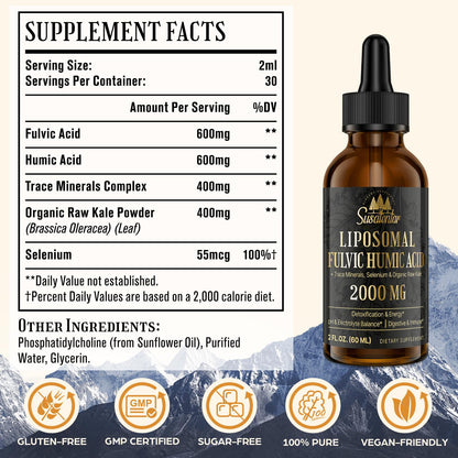 2000 mg Liposomal Fulvic + Humic Acid & Trace Minerals – More Potent Than Shilajit | Energy, Digestion, Immunity | 6 oz