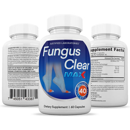 Justified Laboratories Fungus Clear Max Pills – 40 Billion CFU Probiotic, 60 Capsules