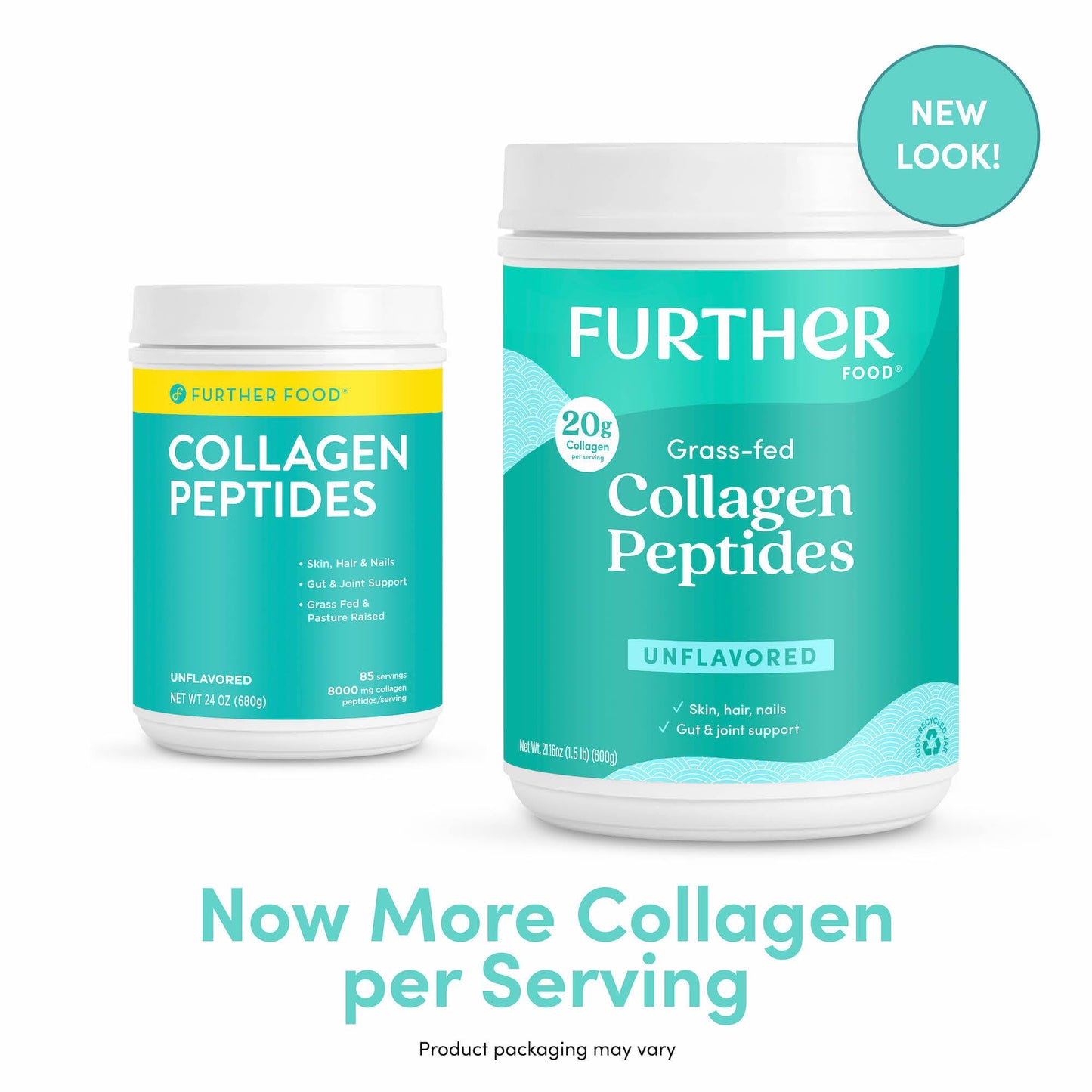 Further Food Unflavored Collagen Peptides Powder – 100% Grass-Fed, Hydrolyzed Type 1 & 3, 20g per Serving, 1.5 lb