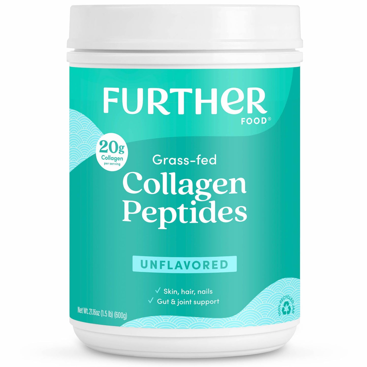 Further Food Unflavored Collagen Peptides Powder – 100% Grass-Fed, Hydrolyzed Type 1 & 3, 20g per Serving, 1.5 lb
