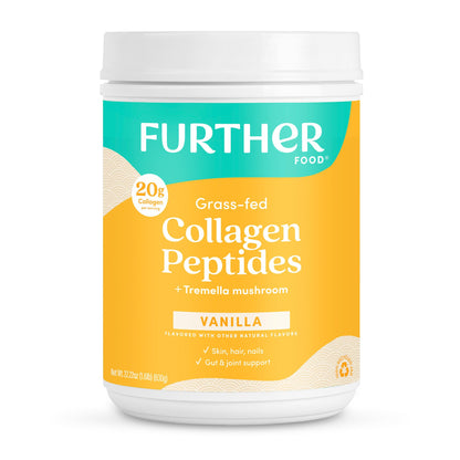 Further Food Vanilla Collagen Peptides with Tremella – Grass-Fed, 20g per Serving, 22.22 oz