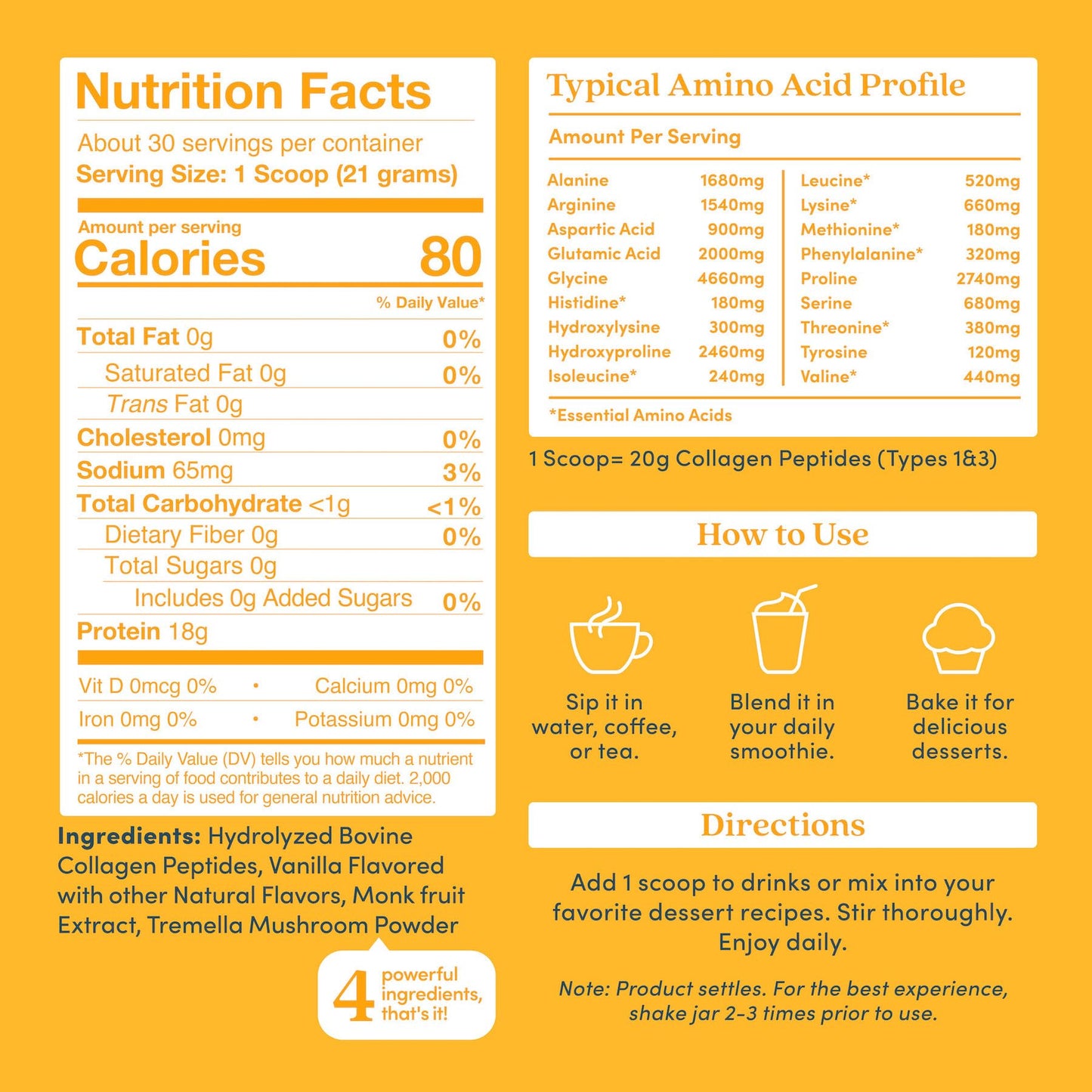 Further Food Vanilla Collagen Peptides with Tremella – Grass-Fed, 20g per Serving, 22.22 oz
