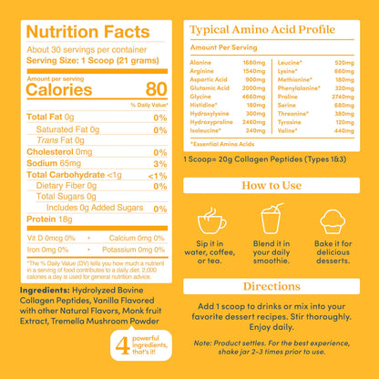 Further Food Vanilla Collagen Peptides with Tremella – Grass-Fed, 20g per Serving, 22.22 oz
