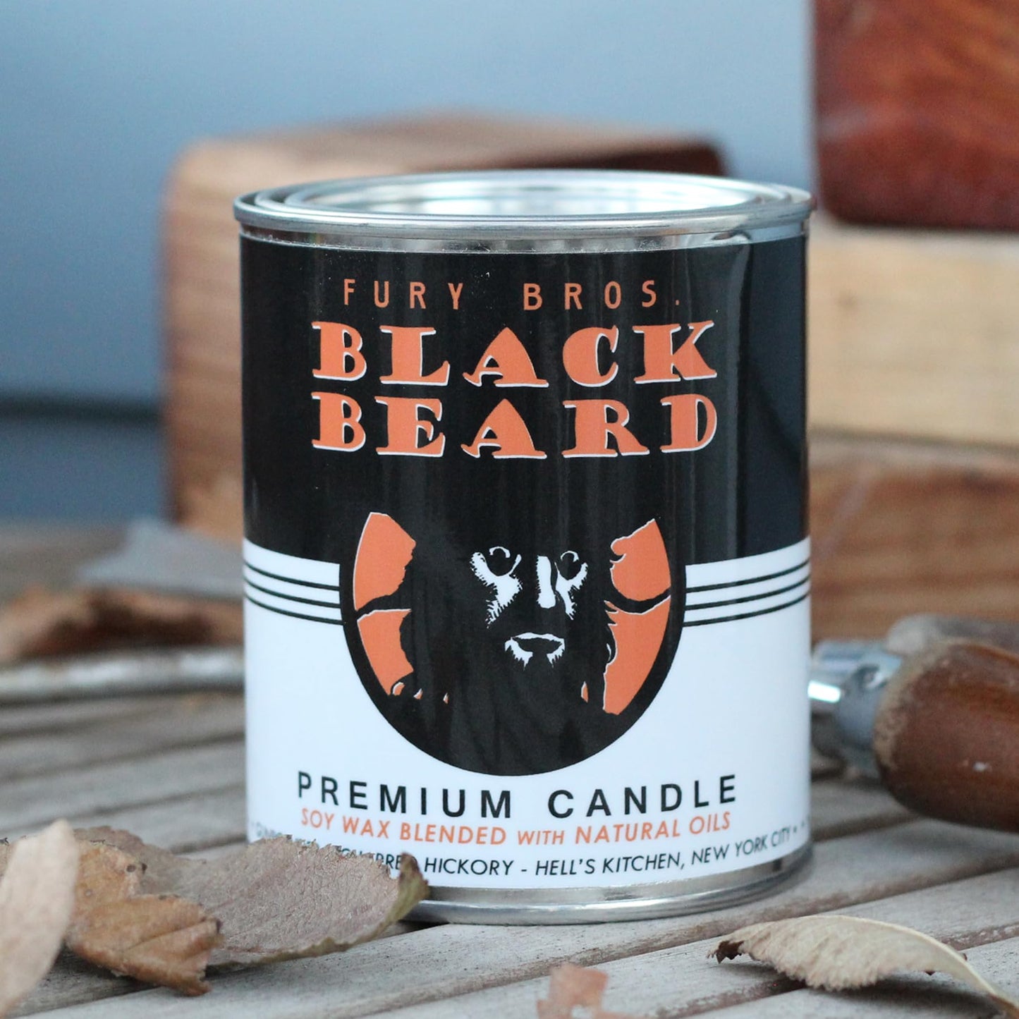 Fury Bros. Black Beard Candle for Men – Gunpowder & Charred Hickory, 12.5 oz Tin