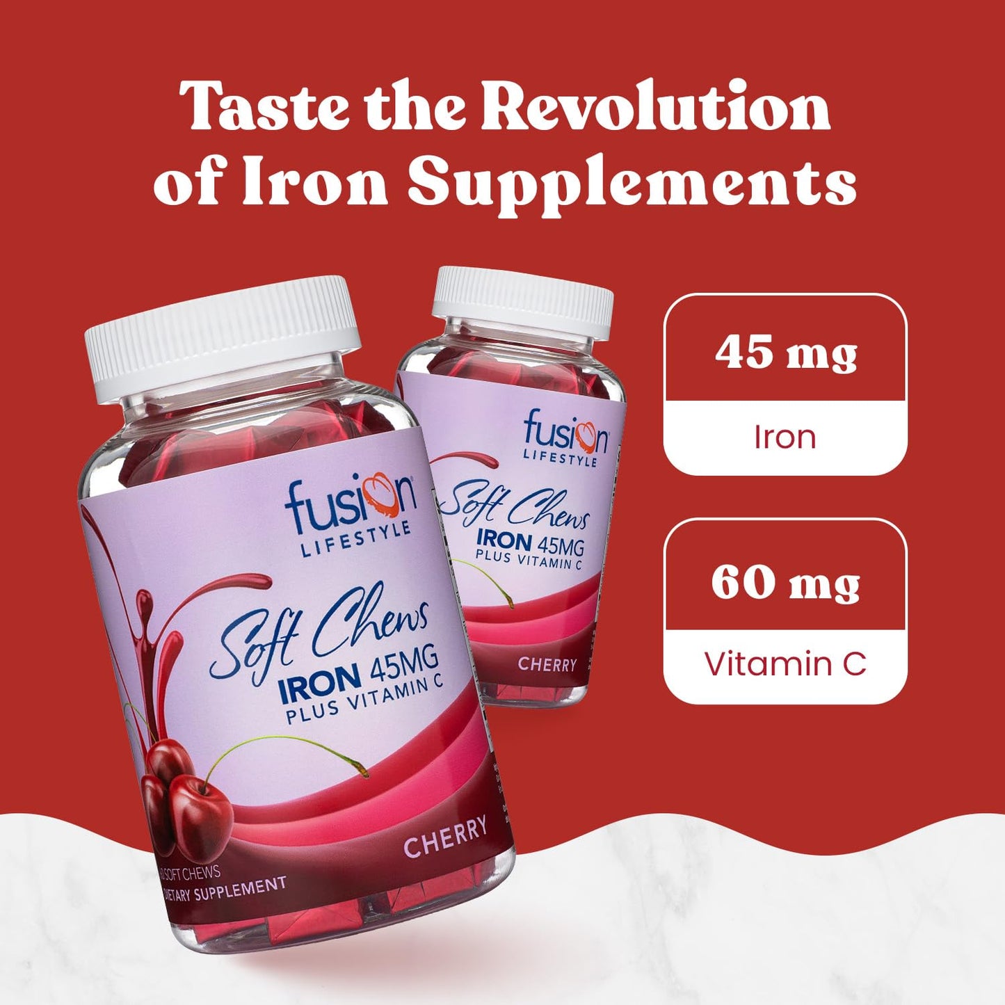 Fusion Lifestyle Iron Chewables – Cherry Flavor, 2-Month Supply
