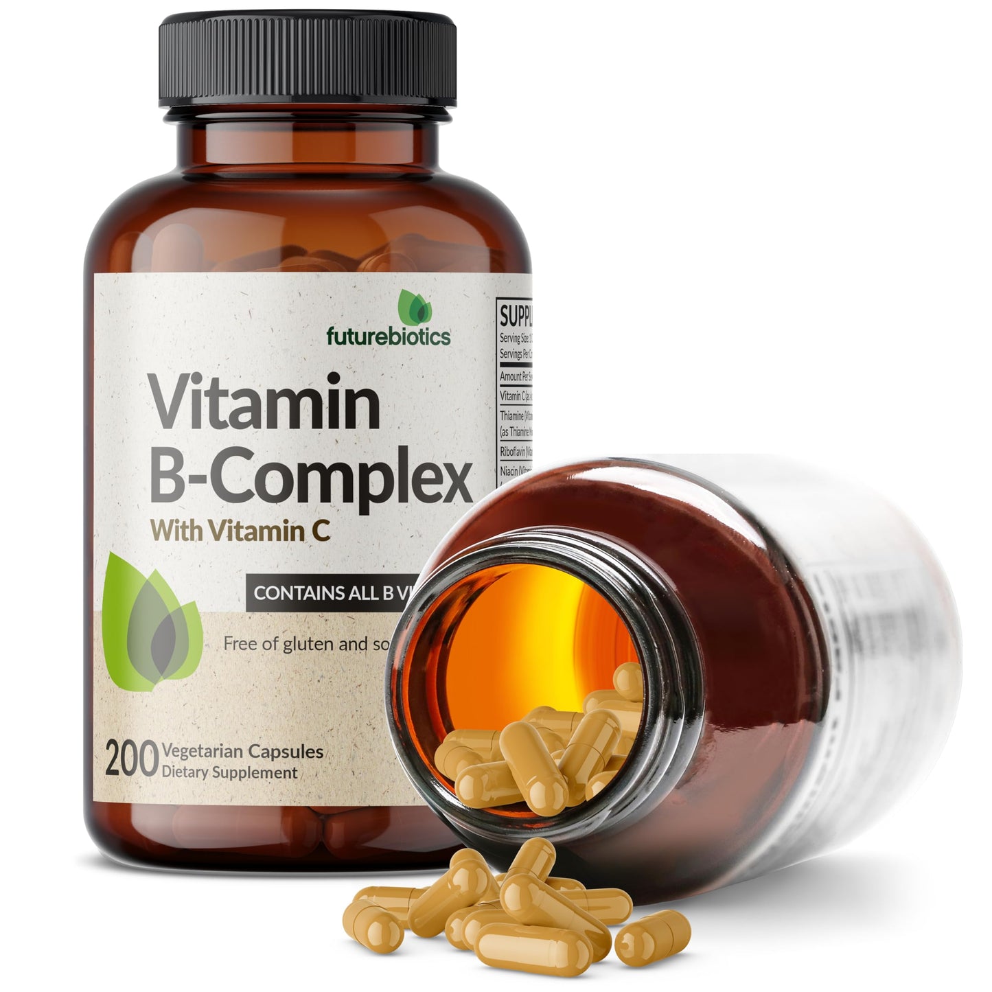 Futurebiotics Vitamin B Complex with Vitamin C - Non-GMO, 200 Veg Capsules | Energy & Immune Support